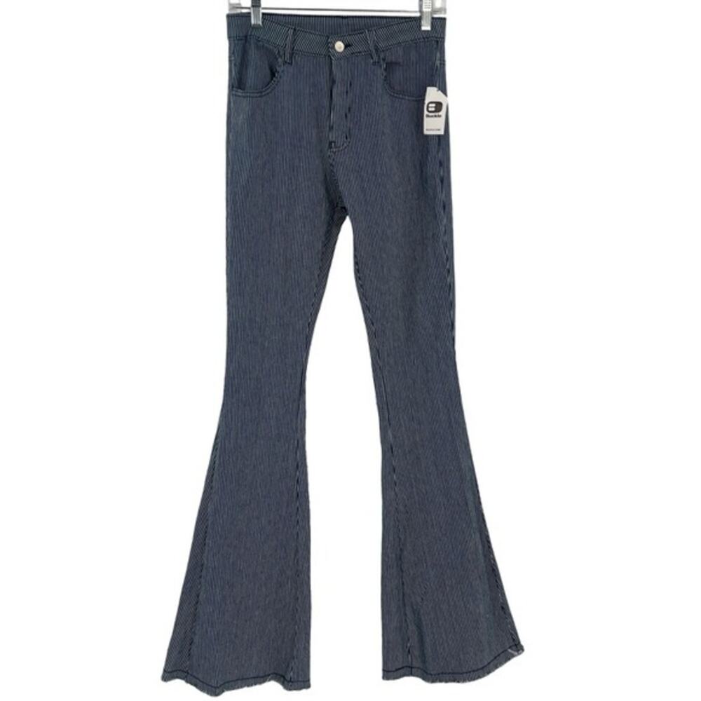NWT Saints & Hearts medium Striped Extreme Flared Bell Bottom Pants strip denim